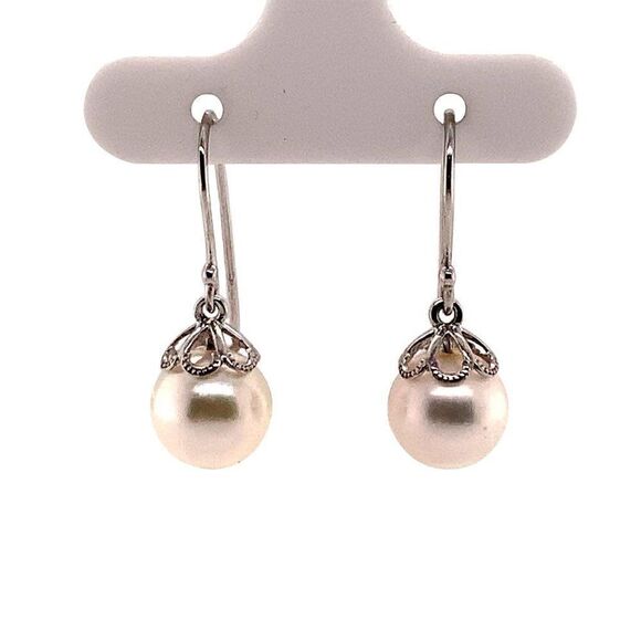 Akoya Pearl Earrings 14 KT White Gold 8.92 mm Certified $990 017529 - Picture 1 of 6